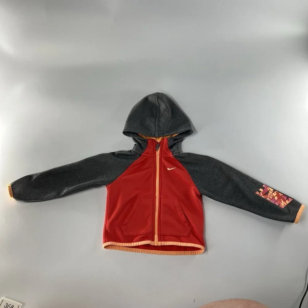 Nike Dri-Fit Hoodie 24 Months Full Zip Up Tri Color Toddler Red Orange Grey